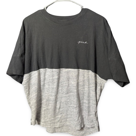 PINK Victoria's Secret Tops - PINK Victoria’s Secret Colorblock Crop Tee Gray Black Short Sleeve Size Medium